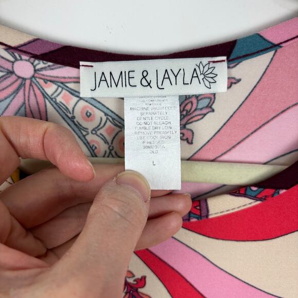 Jamie & Layla Floral Printed Jersey Knit Dress Large artsy art to wear - Picture 6 of 6